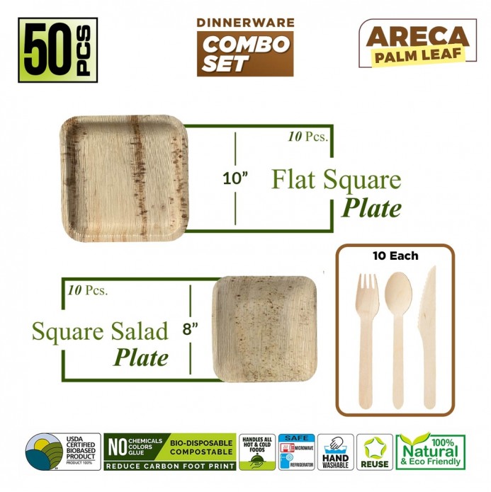 Flat Square - 10"Dinner + 8" Salad Plates + Cutleries (50/125 pcs)