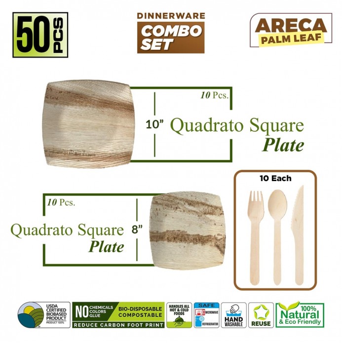 Quadrato Square - 10"Dinner + 8" Salad Plates + Cutleries (50/125 pcs)