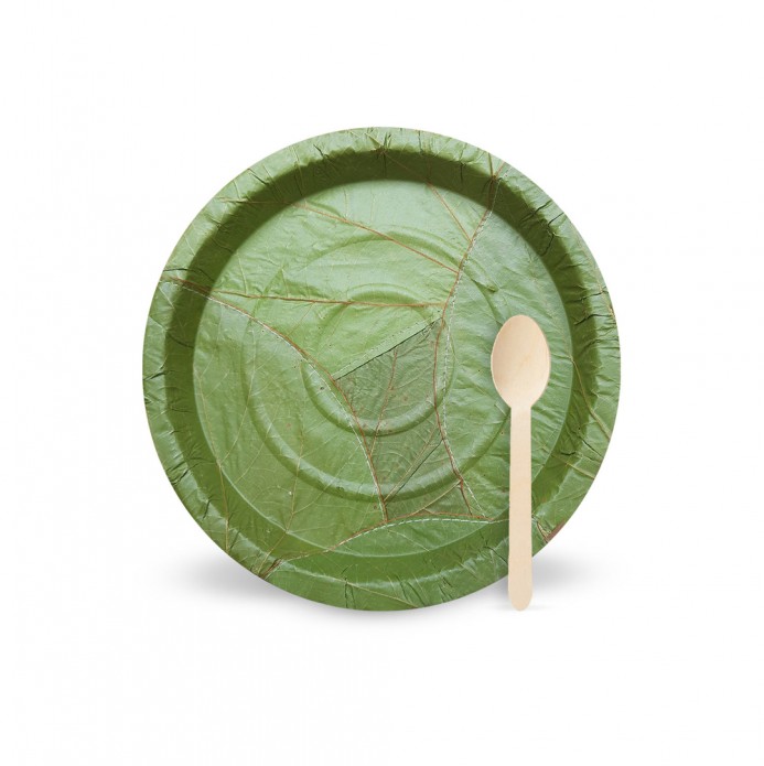 Sal Leaf 9" Plate + Spoon (50 Each/Pack of 100)