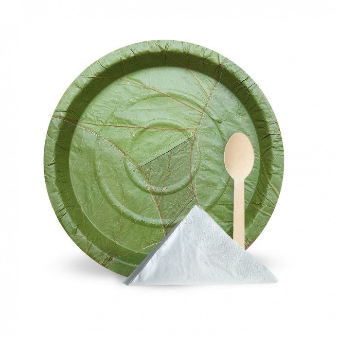 Sal Leaf 9" Plate + Spoon + Napkin (10 Each/Pack of 30 pcs)